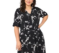 Msk Plus Printed V-Neck Midi Dress