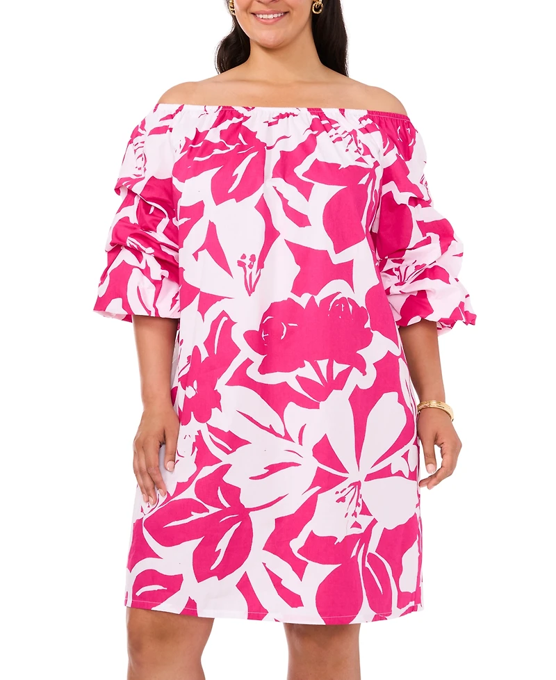 Msk Plus Printed Off-The-Shoulder Shift Dress