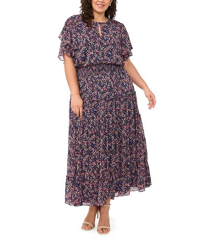 Msk Plus Key-Hole Neck Chiffon Midi Dress