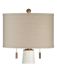 Possini Euro Design Kingston Modern Mid Century Table Lamp 32 3/4" Tall Ceramic with Usb Dimmer Drum Shade for Bedroom Living Room Office