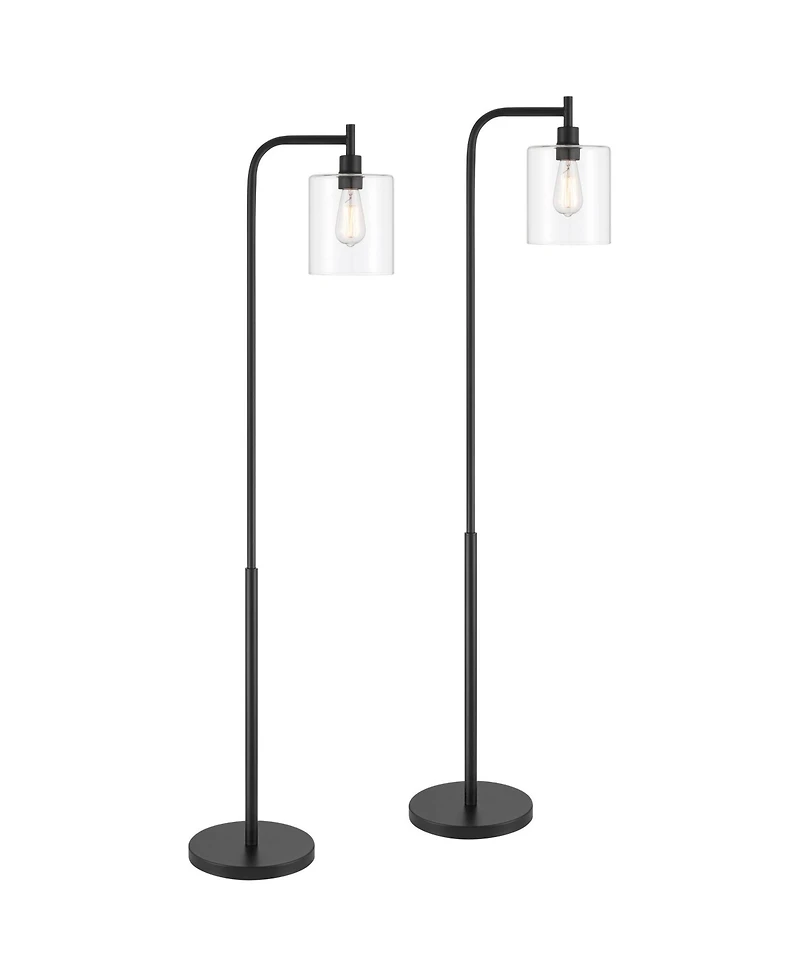 360 Lighting Karis Farmhouse Rustic 62 1/2" Tall Standing Floor Lamps Set of 2 Lights Downbridge Metal Matte Glass Shade