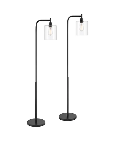 360 Lighting Karis Farmhouse Rustic 62 1/2" Tall Standing Floor Lamps Set of 2 Lights Downbridge Metal Matte Glass Shade