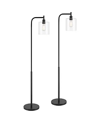 360 Lighting Karis Farmhouse Rustic 62 1/2" Tall Standing Floor Lamps Set of 2 Lights Downbridge Metal Matte Glass Shade