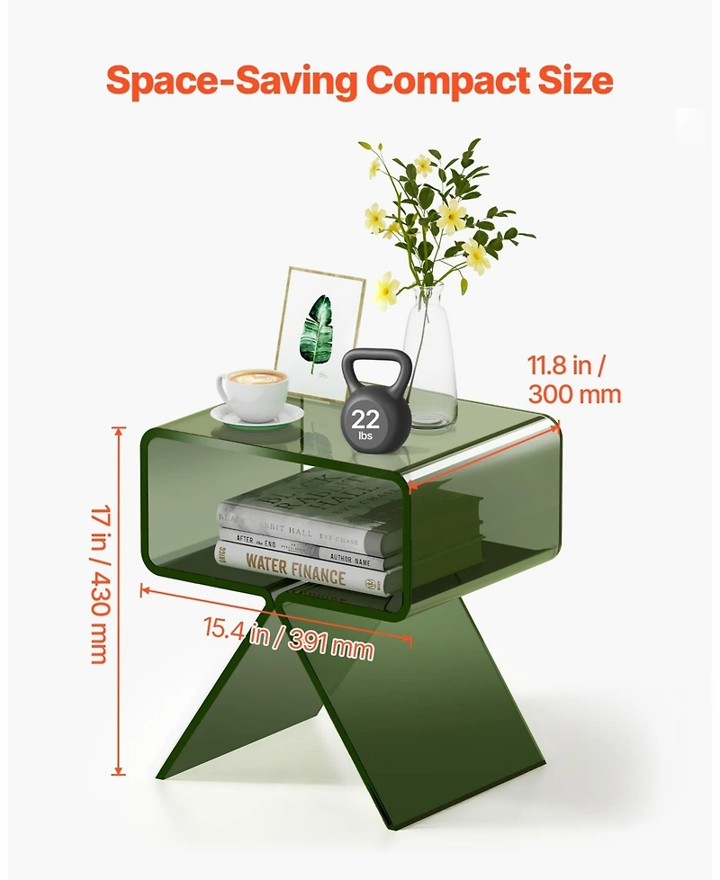 Gouun Acrylic Nightstand Side Table with Storage Shelf for Bedroom