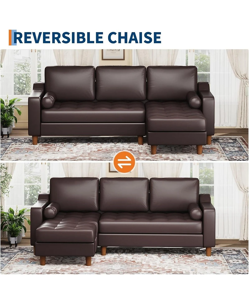 gaomon 89" L-Shaped Sofa with Chaise, Mid-Century Modern 3-Seater Couch