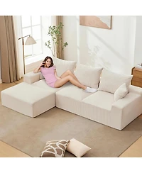 gaomon 110" Modular Sectional Sofa, L-Shaped Corduroy Couch with Chaise and Pillows