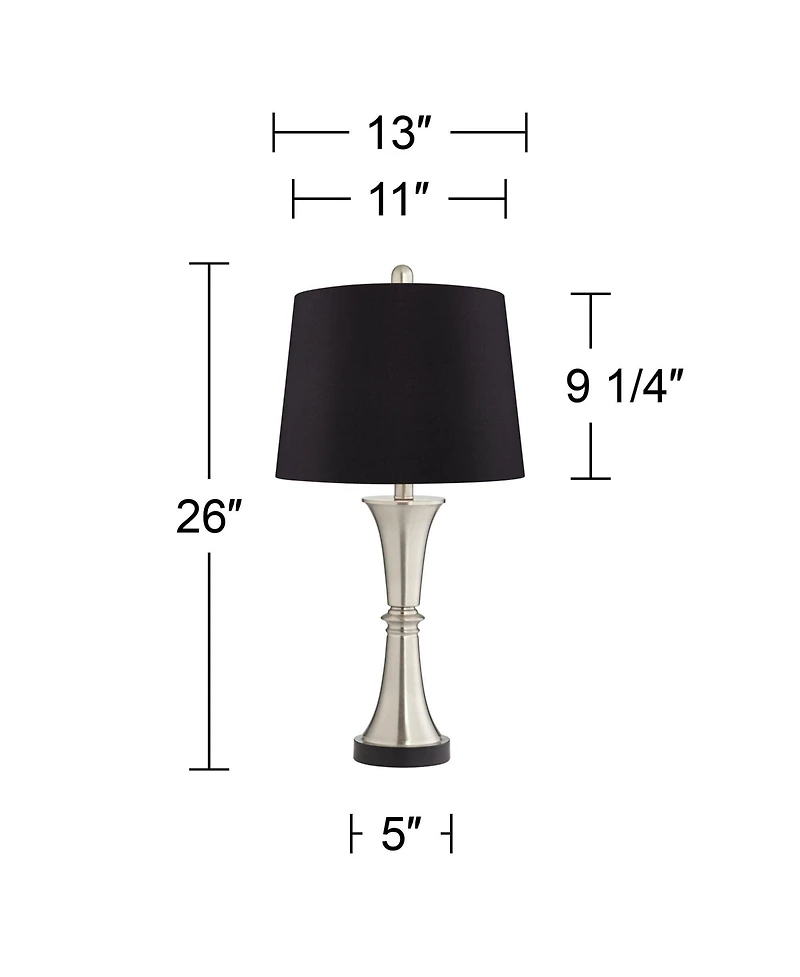 360 Lighting Seymore Modern Table Lamps 26" High Set of 2 Silver with Usb Charging Port Led Touch On Faux Drum Shade for Bedroom Desk