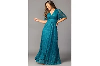 Kiyonna Women's Luminous Sequin Lace Evening Gown with Pockets
