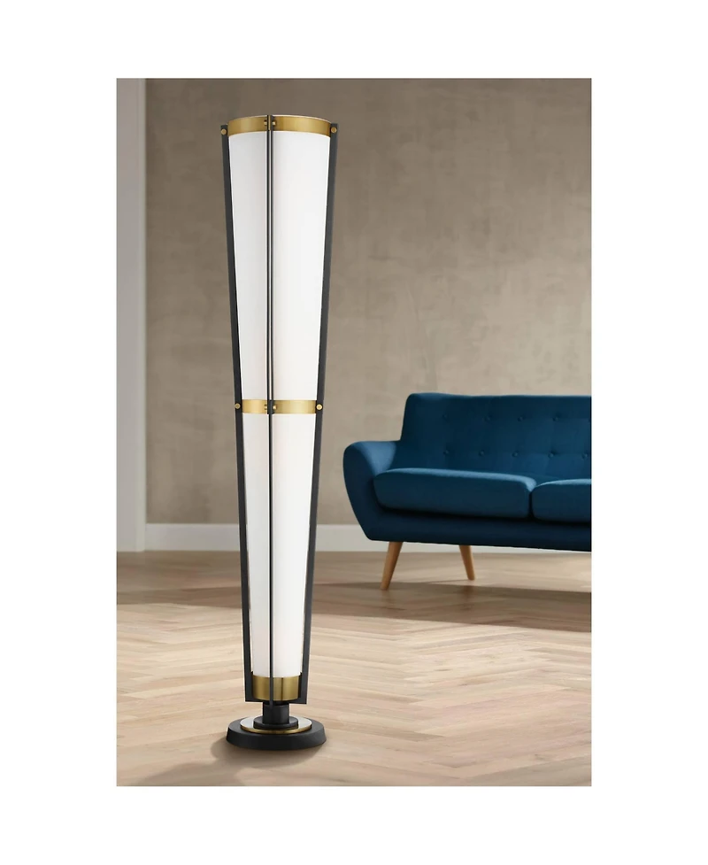 Possini Euro Design Vista Mid Century Modern 68" Tall Torchiere Floor Lamp Smart Socket Gunmetal Brass Cone Shade for Living Room