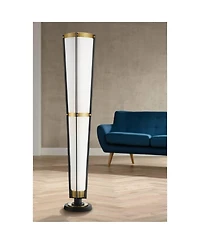 Possini Euro Design Vista Mid Century Modern 68" Tall Torchiere Floor Lamp Smart Socket Gunmetal Brass Cone Shade for Living Room