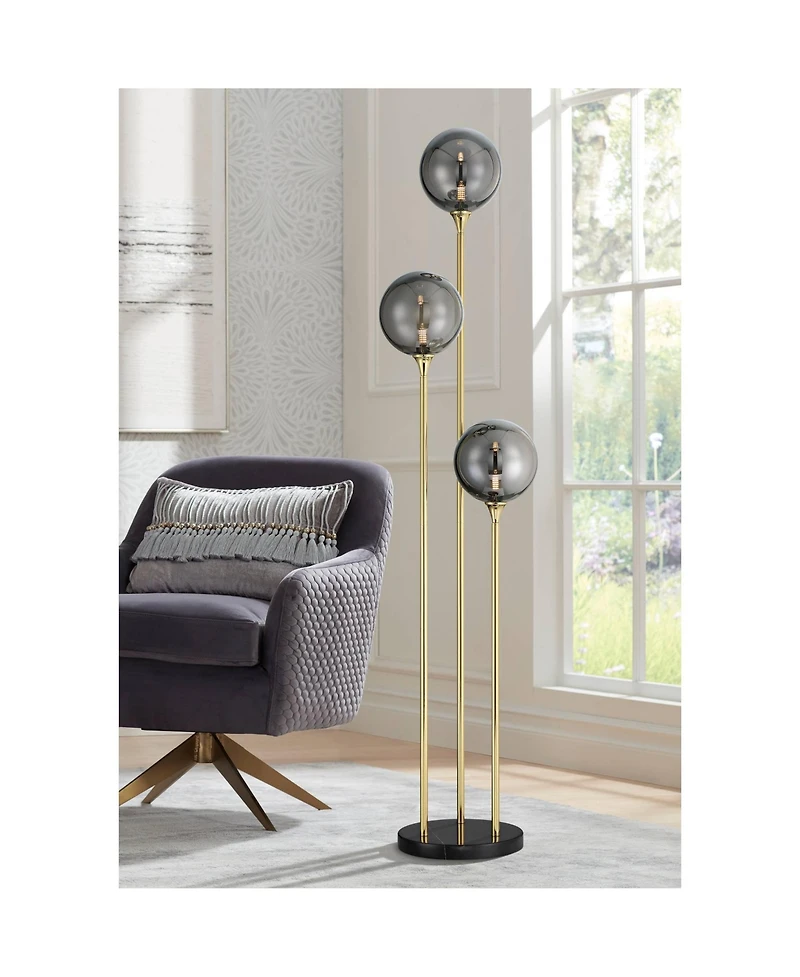 Possini Euro Design Arielle Mid Century Modern 67" Tall Standing Floor Lamp Tree Metal Brass Finish Bubble Glass Shade
