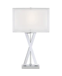 Possini Euro Design Proxima Modern Table Lamp with Marble Riser 28" Tall Chrome Silver Metal Double Shades for Bedroom Living Room House Home