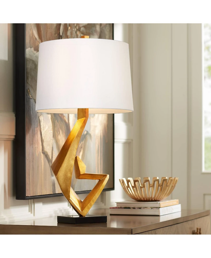 Possini Euro Design Zeus 29 1/2" Tall Modern Glam End Table Lamp Sculptural Gold Leaf Finish Living Room Bedroom Bedside Shade