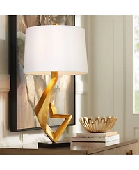 Possini Euro Design Zeus 29 1/2" Tall Modern Glam End Table Lamp Sculptural Gold Leaf Finish Living Room Bedroom Bedside Shade