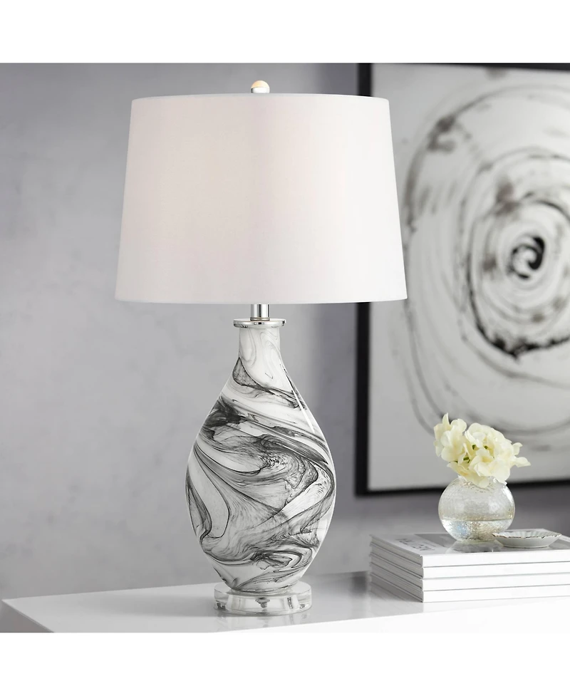 Possini Euro Design Marisa 27 1/2" Tall Modern 3-Way Table Lamp Swirl Finish Art Glass Single Shade Living Room Bedroom