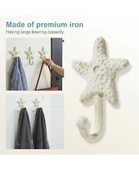 Yigii 3pcs Cast Iron Starfish Wall Hooks Nautical Decorative Hangers for Coats Towels Keys