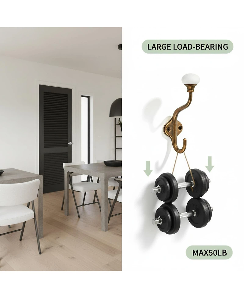 Yigii 5-Pack Double Wall-Mounted Coat Hooks, Decorative Hardware for Bathroom, Bedroom & Kitchen