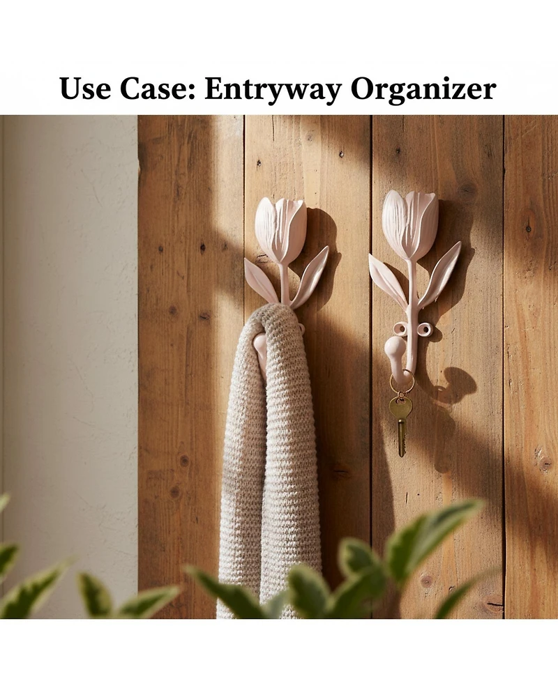 Yigii Tulip Decorative Wall Hooks, 2 Pack Metal Wall Mounted Hooks for Clothes, Bags, Towels & Hats