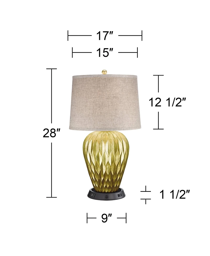 Possini Euro Design Buckhead Modern Table Lamp 28" Tall with Dimmable Usb Workstation Base Drum Shade for Bedroom Living Room Kids Desk Home