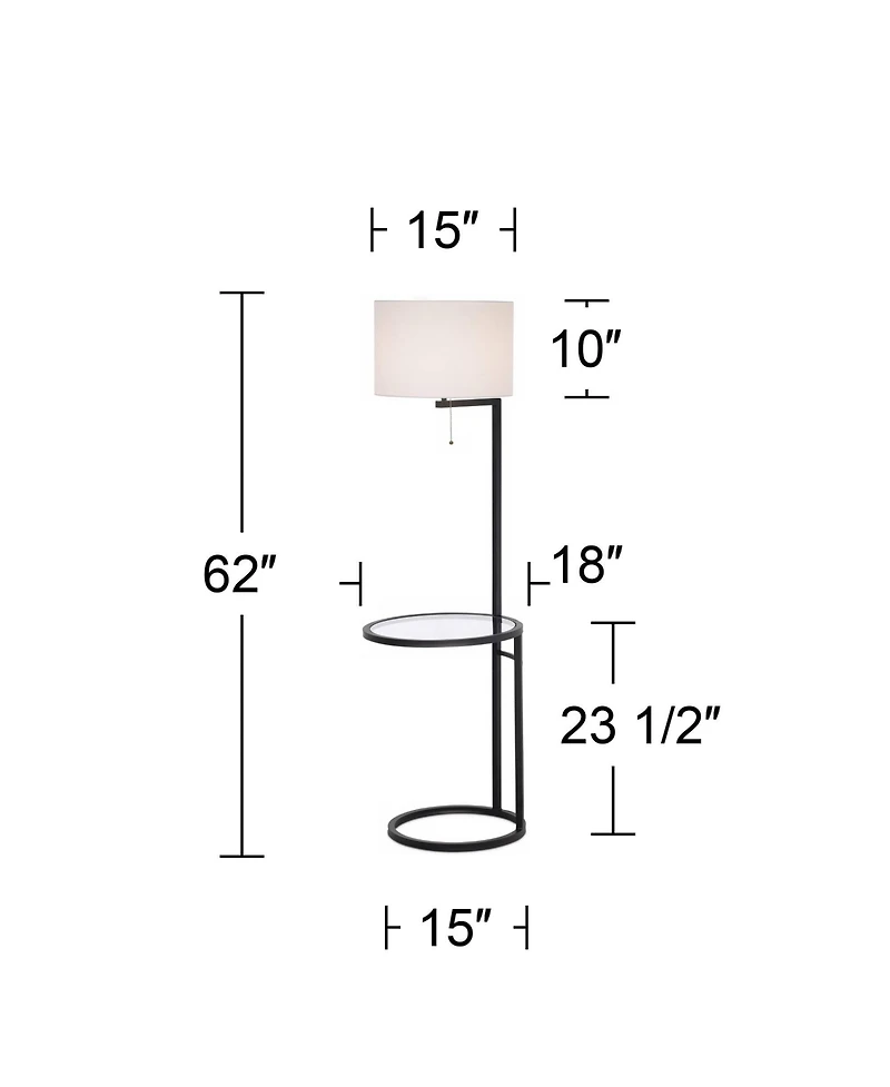 360 Lighting Space Saver Modern Floor Lamps with Tray Table 62" Tall Set of 2 Metal Fabric Drum Shade for Living Room Bedroom Office House
