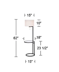 360 Lighting Space Saver Modern Floor Lamps with Tray Table 62" Tall Set of 2 Metal Fabric Drum Shade for Living Room Bedroom Office House