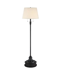 360 Lighting Spenser Rustic Farmhouse Floor Lamp with Riser 62 1/2" Tall Oiled Bronze Metal Linen Empire Shade for Living Room Bedroom Home