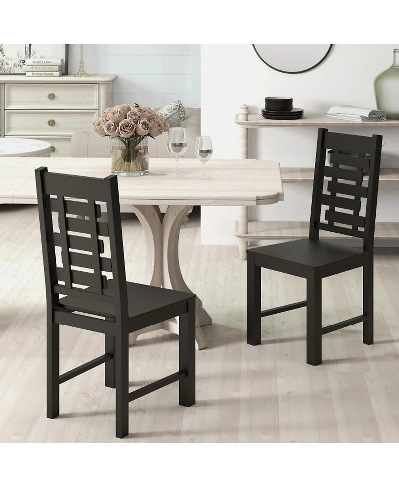 Gouun Set of 2 Solid Rubber Wood Dining Chairs with Hollowed Backrest