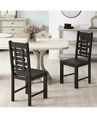 Gouun Set of 2 Solid Rubber Wood Dining Chairs with Hollowed Backrest