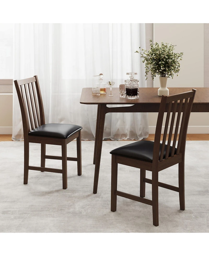 Gouun Set of 2 Hollowed-Back Dining Chairs with Pvc Leather Seat and Rubber Wood Frame