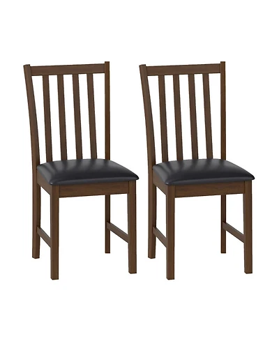 Gouun Set of 2 Hollowed-Back Dining Chairs with Pvc Leather Seat and Rubber Wood Frame