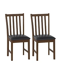 Gouun Set of 2 Hollowed-Back Dining Chairs with Pvc Leather Seat and Rubber Wood Frame