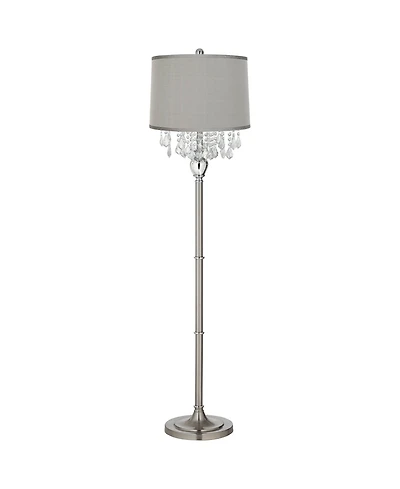 360 Lighting Modern Floor Lamp 62.5" Tall Satin Steel Chrome Crystal Chandelier Platinum Drum Shade for Living Room Reading Bedroom
