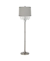 360 Lighting Modern Floor Lamp 62.5" Tall Satin Steel Chrome Crystal Chandelier Platinum Drum Shade for Living Room Reading Bedroom