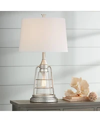 Franklin Iron Works Fisher Coastal Table Lamp 28 3/4" Tall Galvanized Cage with Nightlight Led Table Top Dimmer