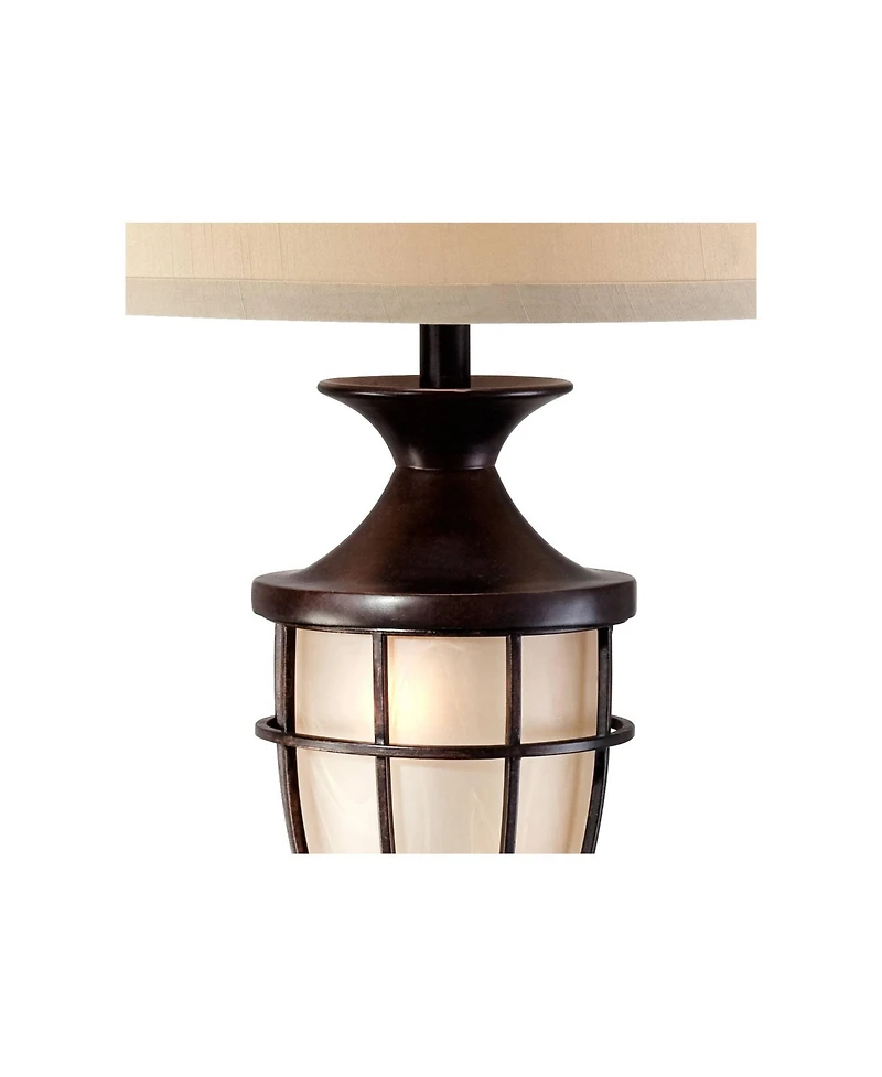 John Timberland Mission Cage Traditional Table Lamp 33" Tall Brushed Iron Cage Glass with Dimmer Nightlight