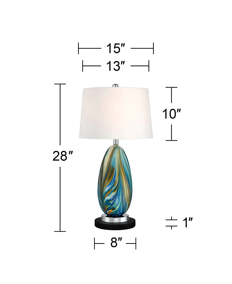 Possini Euro Design Pablo Modern Table Lamp with Round Marble Riser 27" Tall Art Glass Shade for Bedroom Living Room Bedside