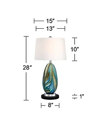 Possini Euro Design Pablo Modern Table Lamp with Round Marble Riser 27" Tall Art Glass Shade for Bedroom Living Room Bedside
