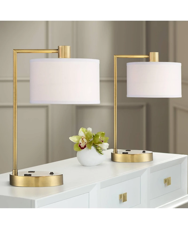 360 Lighting Colby 21" High Small Modern Desk Lamps Set of 2 Usb Port Ac Power Outlet Smart Socket Metal Home Office Charging