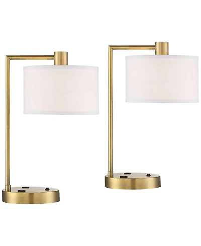 360 Lighting Colby 21" High Small Modern Desk Lamps Set of 2 Usb Port Ac Power Outlet Smart Socket Metal Home Office Charging