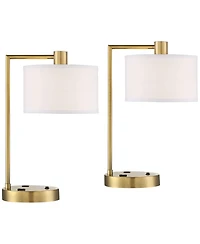 360 Lighting Colby 21" High Small Modern Desk Lamps Set of 2 Usb Port Ac Power Outlet Smart Socket Metal Home Office Charging