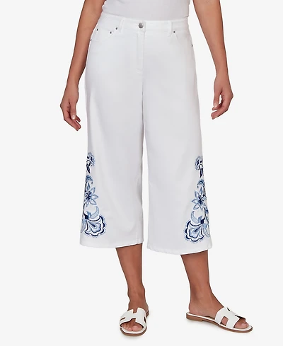 Ruby Rd. Petite Embroidered-Hem Denim Capri Pants