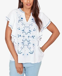 Ruby Rd. Petite Feather-light Embroidered Flutter-Sleeve T-Shirt