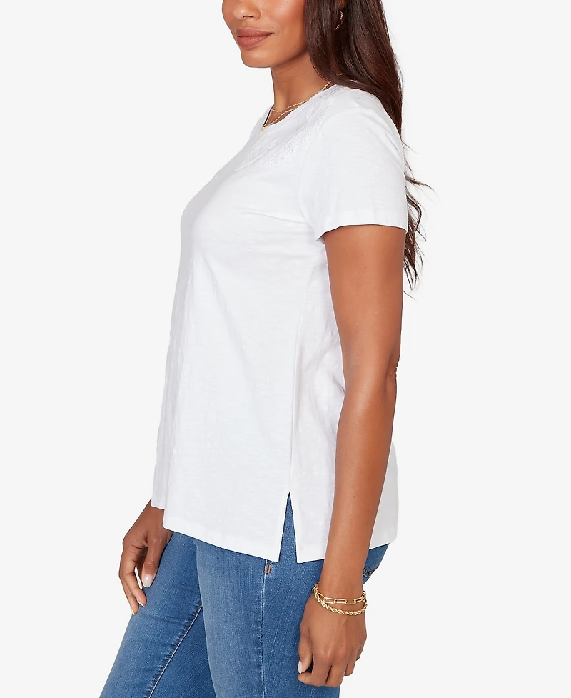 Ruby Rd. Petite Paisley Lace Solid Knit T-Shirt