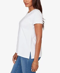 Ruby Rd. Petite Paisley Lace Solid Knit T-Shirt