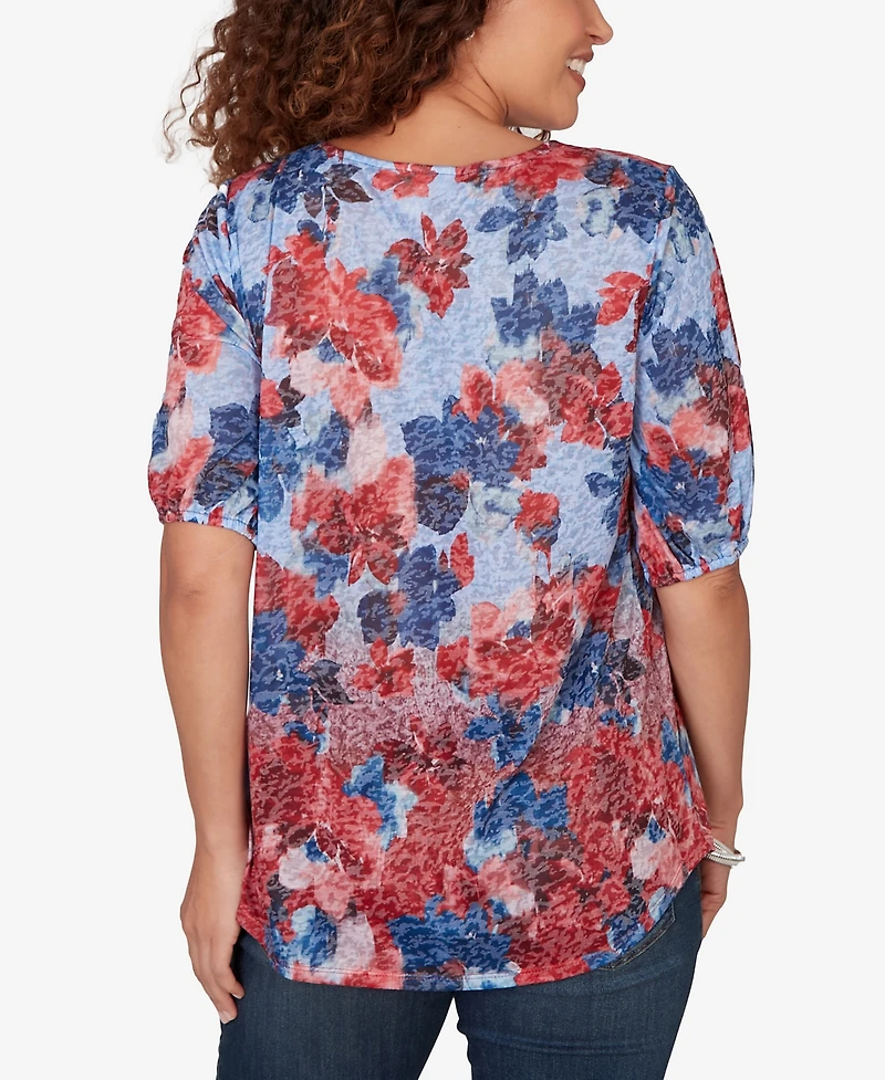 Ruby Rd. Petite Abstract Floral Lace Trim Top