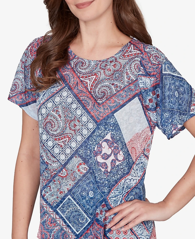 Ruby Rd. Petite Patchwork Shirred Scoop Neck T-Shirt