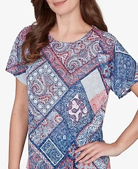 Ruby Rd. Petite Patchwork Shirred Scoop Neck T-Shirt