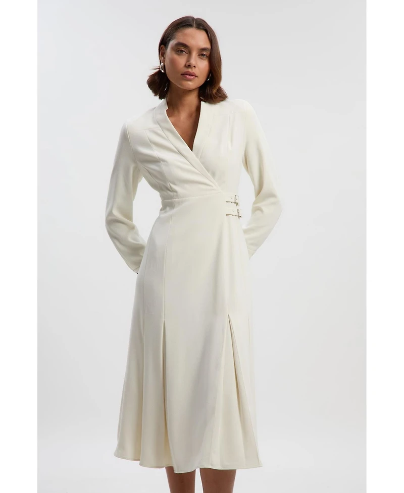 Karen Millen Women's Crepe Buckle Waist Midi Shirt Dress