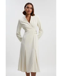 Karen Millen Women's Crepe Buckle Waist Midi Shirt Dress