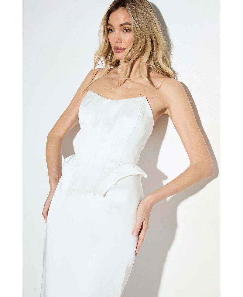 MissPap Women's Premium Bonded Satin Corset Midaxi Dress